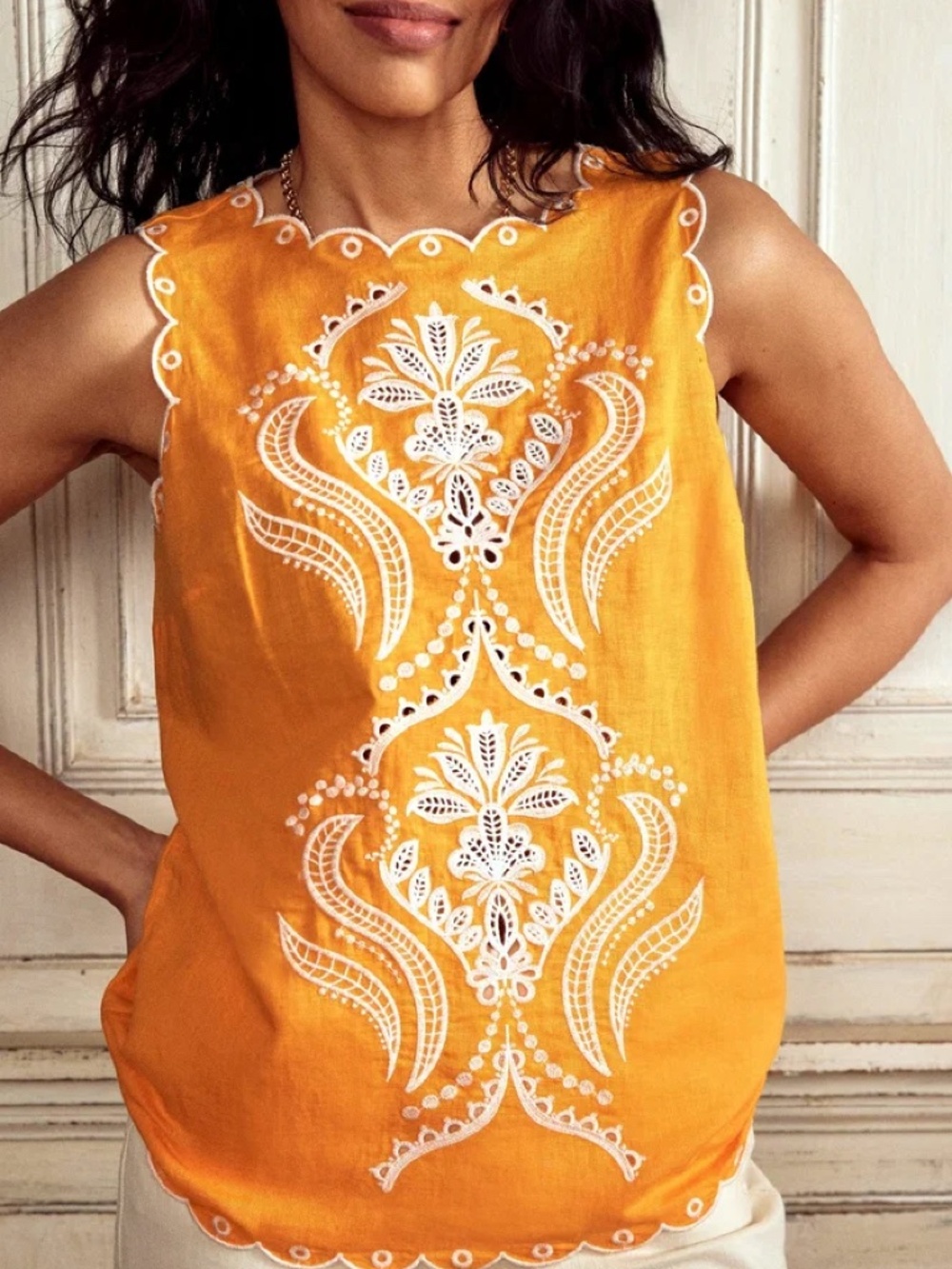 Boden Embroidered Linen Blend top